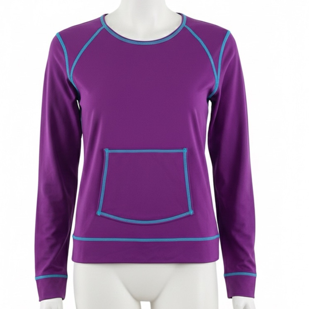 Athleta Purple Contrast Stitch Athletic Top Blue Seams Kangaroo Pocket Women S